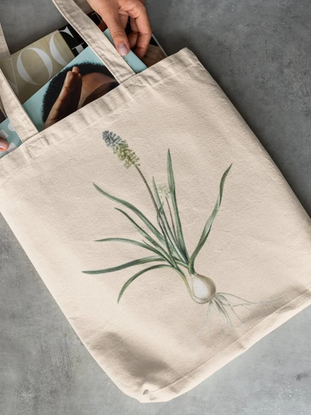 Ambrosia Grape Hyacinth Vintage Floral Print Graphic Canvas Tote Bag